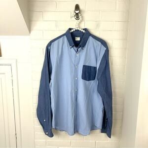 J.Crew Men’s Two Toned Blue Sunwashed Oxford Button Down Shirt Size L